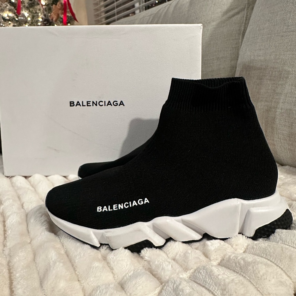 Balenciaga Speed Trainer | Black and White Knit Sock Sneakers
